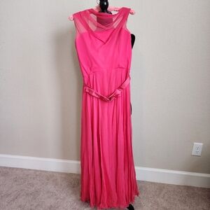 Vintage 1950s-60s Lee Claire New York Pink Chiffon Long Dress With Belt Sz Small